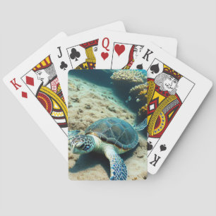 Sea turtle on ocean floor poker cards