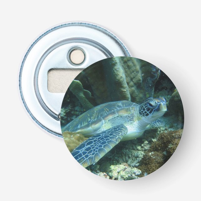 Sea Turtle on Seabed Photo Bottle Opener (Front)