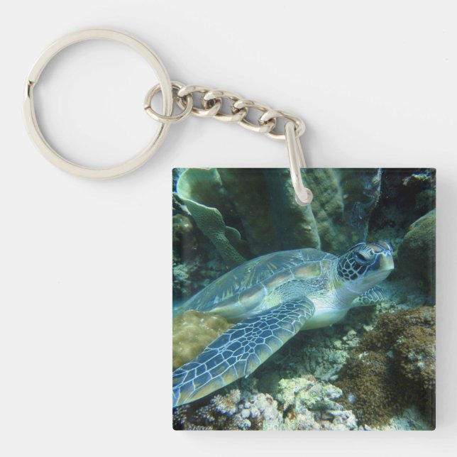 Sea Turtle on Seabed Photo Keychain (Front)