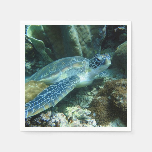 Sea Turtle on Seabed Photo Napkins (Front)