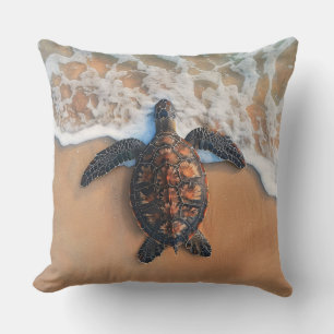 Sea Turtle on the Beach Decoupage Throw Pillow