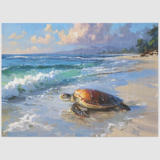 Sea Turtle on the Beach Decoupage Tissue Paper (Front)