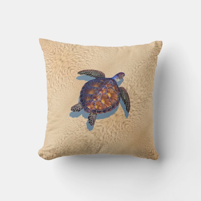 Sea turtle on the beach Throw Pillow (Front)
