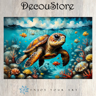 Sea Turtle on the Ocean Floor - Decoupage Tissue Paper