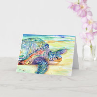 Sea Turtle on Tropical Beach Card