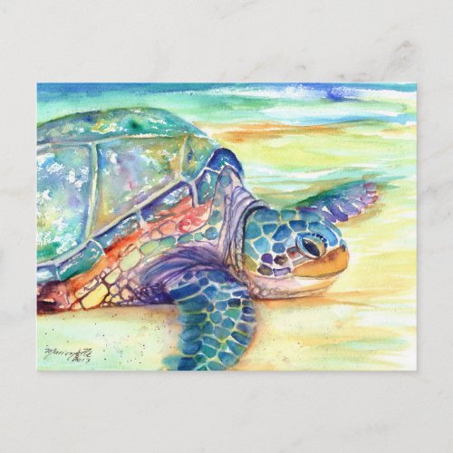 Sea Turtle on Tropical Beach Postcard