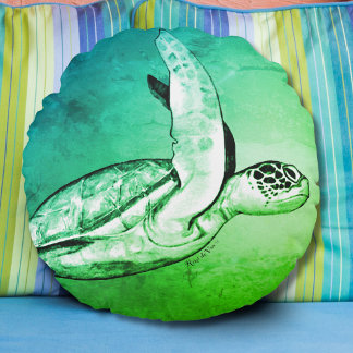 Sea Turtle Original Art Round Pillow