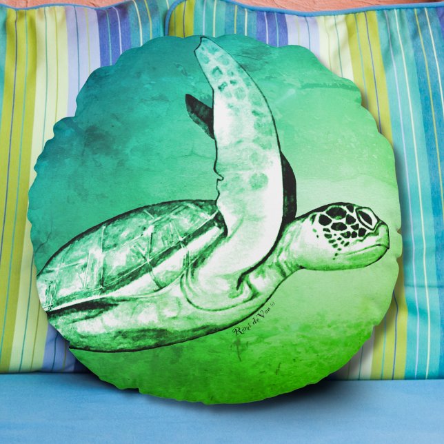 Sea Turtle Original Art Round  Pillow (Creator Uploaded)