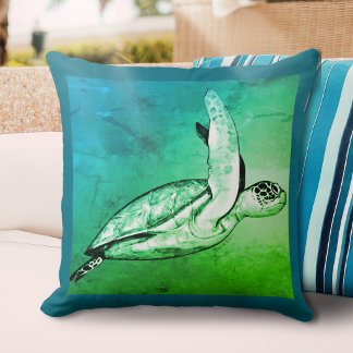 Sea Turtle Original Art Square Throw Pillow