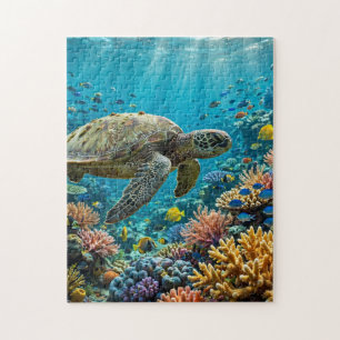 Sea Turtle Over Coral Reef Jigsaw Puzzle