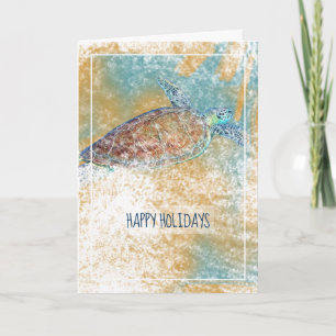 Sea Turtle Painted Art Happy Holidays Card