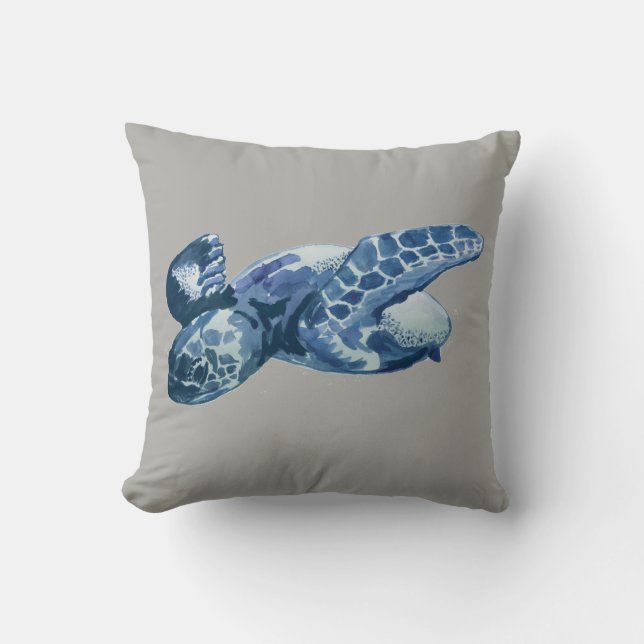 Sea Turtle Painting Gray Pillow (Front)