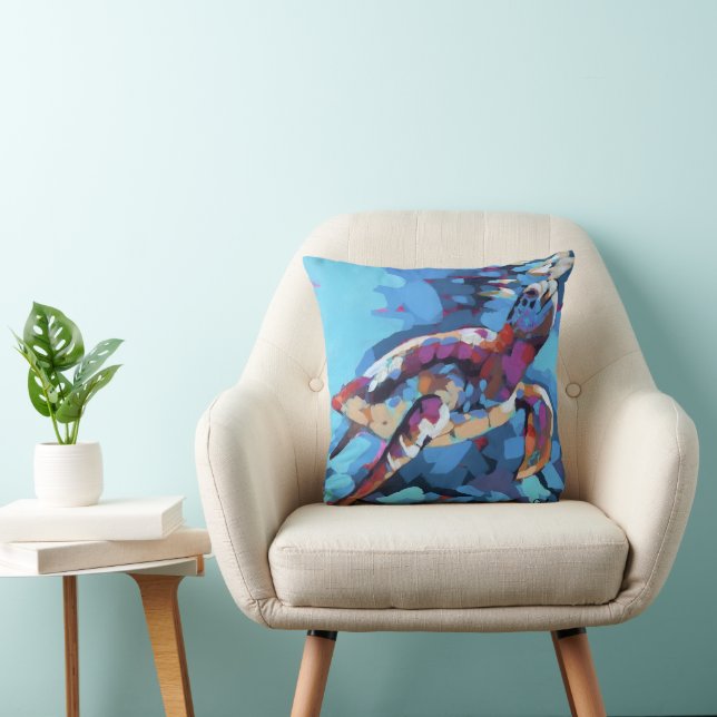 Sea Turtle Painting - Ocean Life Home Decor Throw Pillow (Chair)