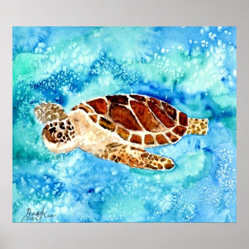 sea turtle painting print on canvas sealife art | Zazzle