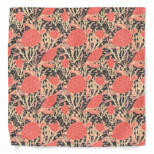 Sea Turtle Pattern Coral Pink and Grey Bandana