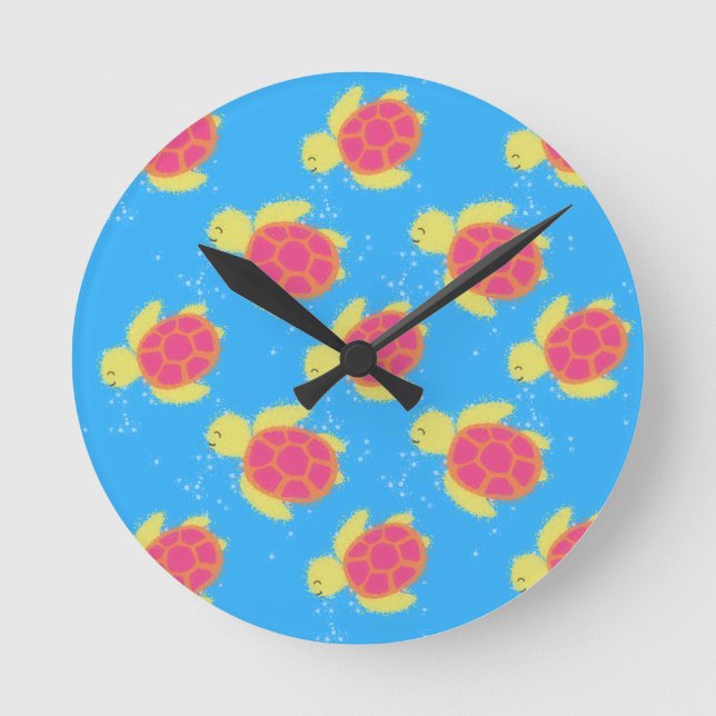 Sea Turtle Pattern Cute Round Clock (Front)