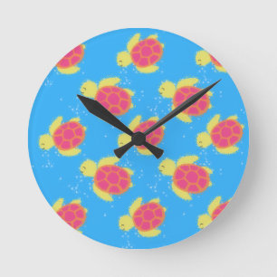 Sea Turtle Pattern Cute Round Clock