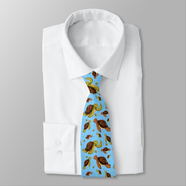 Sea Turtle Pattern Neck Tie (Tied)
