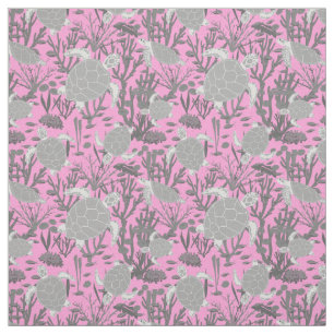 Sea Turtle Pattern Pink Grey Fabric