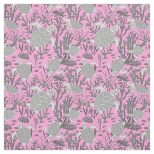Sea Turtle Pattern Pink Grey Fabric