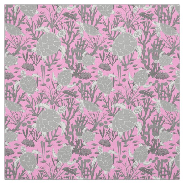 Sea Turtle Pattern Pink Grey Fabric (Swatch)