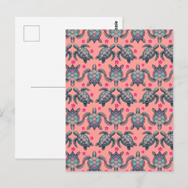 Sea Turtle Pattern Postcard (Front/Back)