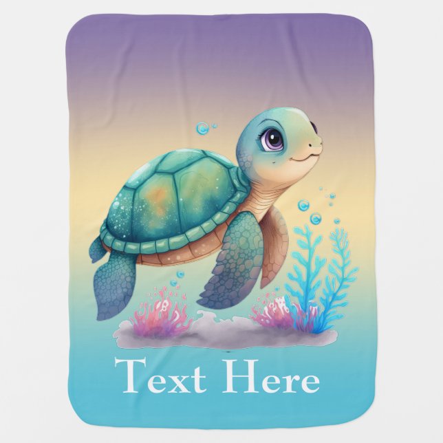 Sea turtle personalized baby blanket (Front)