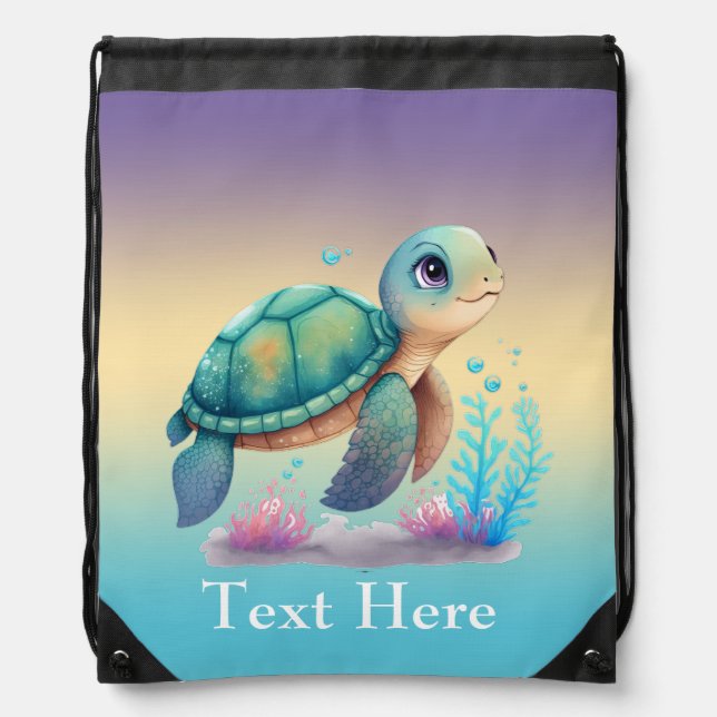 Sea turtle personalized drawstring backpack (Front)