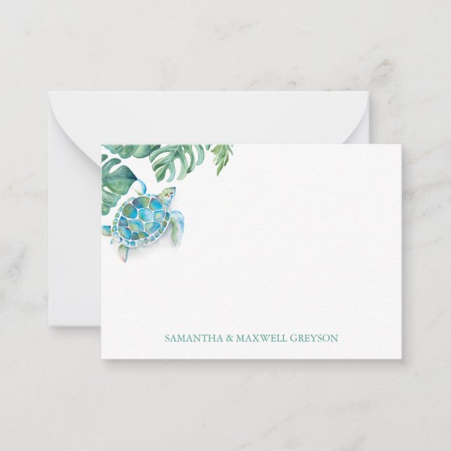 Sea Turtle Personalized Watercolor Note Card (Front)