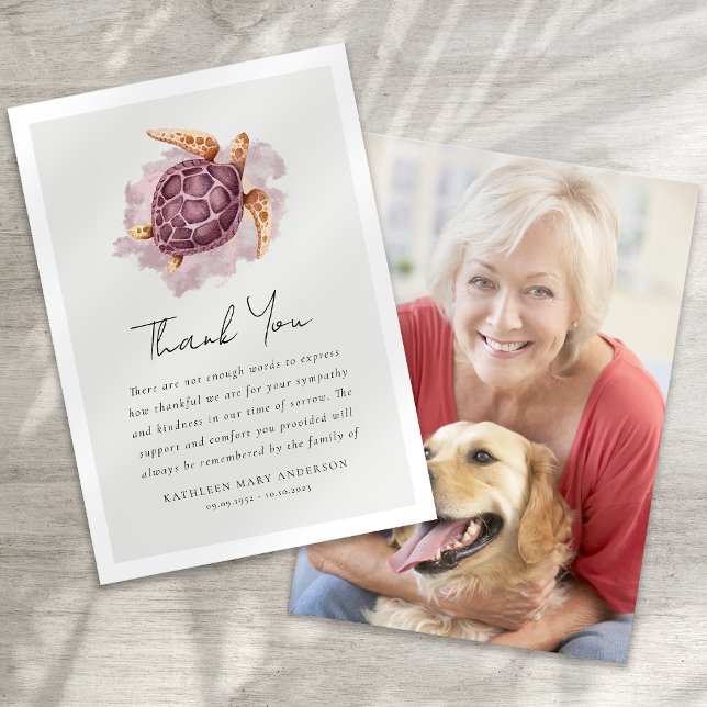 Sea Turtle Photo Sympathy Funeral Thank You Card (Creator Uploaded)