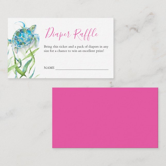 Sea Turtle Pink Diaper Raffle Invitation Enclosure (Front/Back)