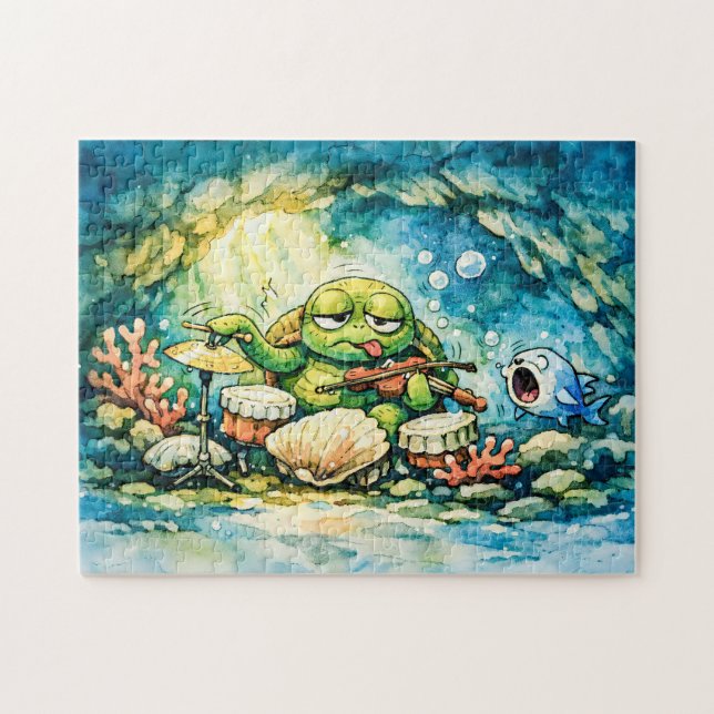 Sea turtle playing violin and shells   jigsaw puzzle (Horizontal)
