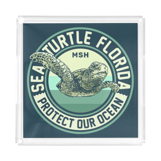 Sea Turtle Protection Custom Monogram Acrylic Tray (Front)