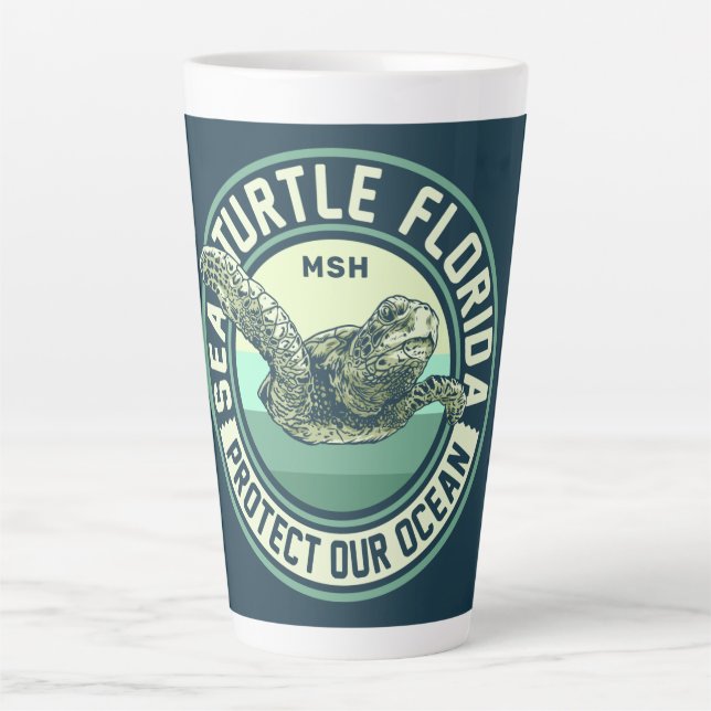 Sea Turtle Protection Custom Monogram Latte Mug (Front)