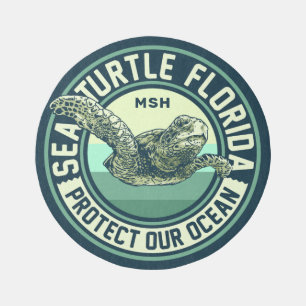 Sea Turtle Protection Custom Monogram Outdoor Rug