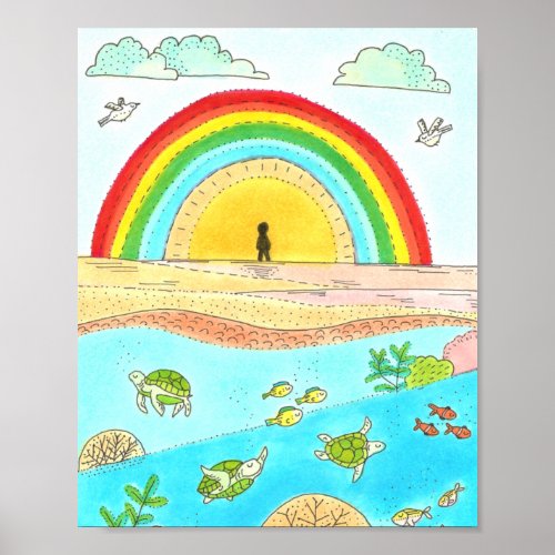 Sea Turtle Rainbow Beach Adventure Happy Place Poster