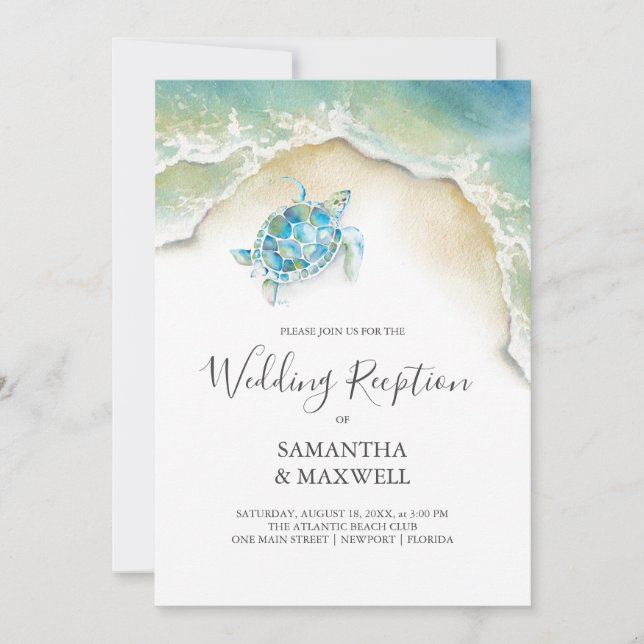 Sea Turtle Reception Only Beach Wedding Invitation (Front)