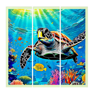 Sea Turtle Reef Life Triptych