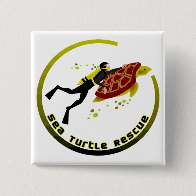 Sea Turtle Rescue Pinback Button (Front)