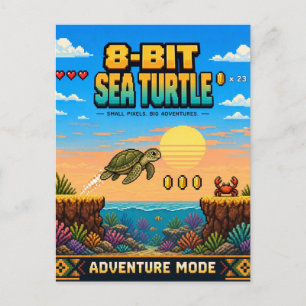 Sea Turtle, Retro 8-Bit Pixel Art Postcard