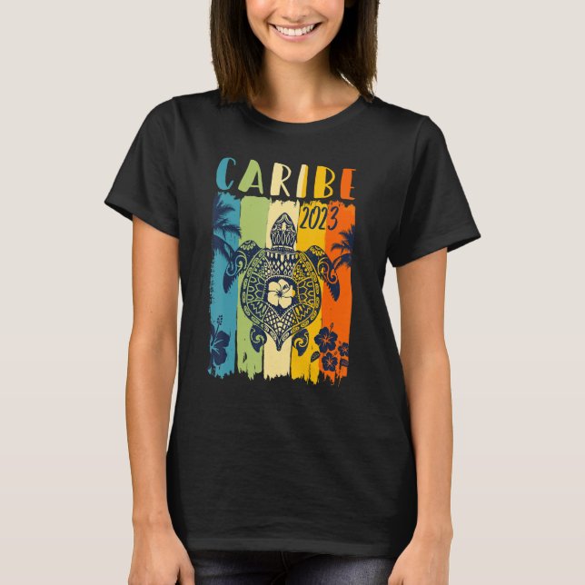 Sea Turtle Retro Caribe Family Vacation T-Shirt (Front)