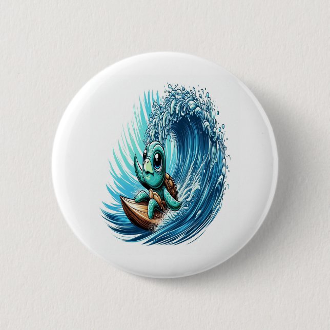 Sea Turtle Rides Emotion Wave. Button (Front)