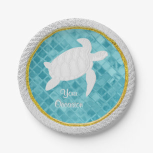 Sea Turtle Rope Aqua Sea Glass Pattern Paper Plates