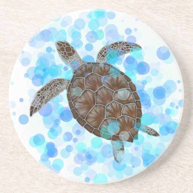 Sea Turtle Round Costers Sandstone Coaster (Front)