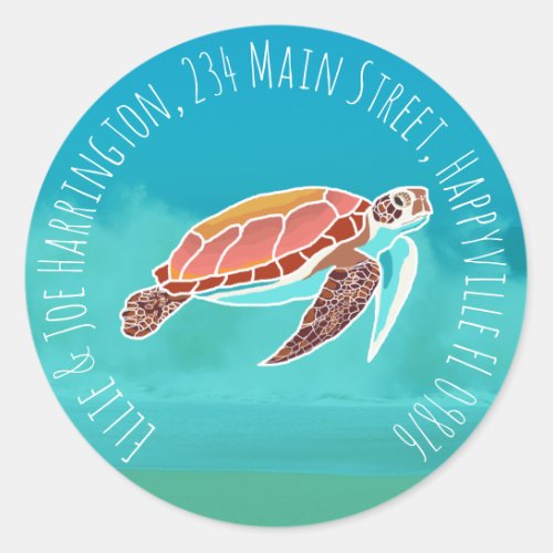 Sea Turtle Round Return Address Envelope Seal