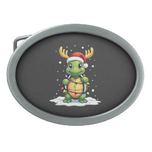 Sea Turtle Santa Christmas Lights Cute Xmas Men Wo Belt Buckle