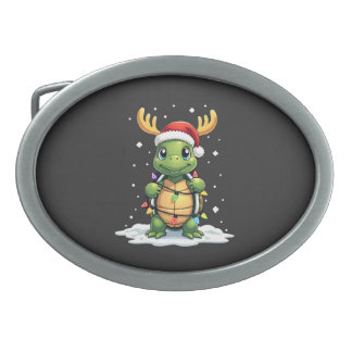 Sea Turtle Santa Christmas Lights Cute Xmas Men Wo Belt Buckle