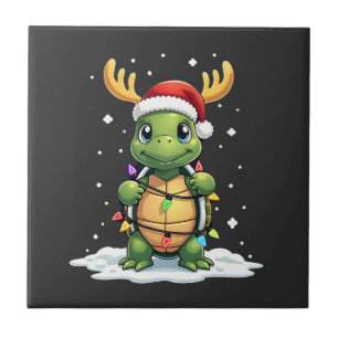 Sea Turtle Santa Christmas Lights Cute Xmas Men Wo Ceramic Tile