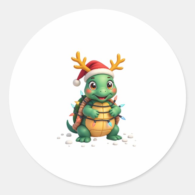 Sea Turtle Santa Christmas Lights Cute Xmas Men Wo Classic Round Sticker (Front)