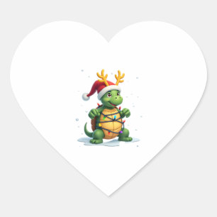 Sea Turtle Santa Christmas Lights Cute Xmas Men Wo Heart Sticker